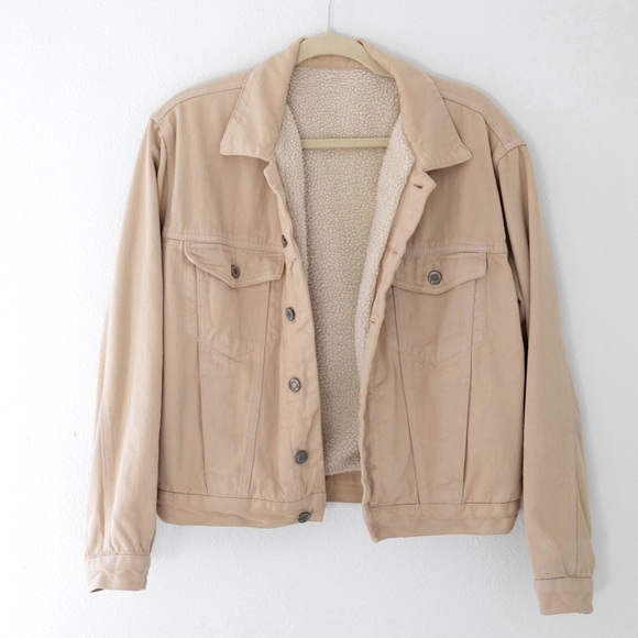 Brandy Melville Tan Sherpa-Lined Denim Jacket | One Size - Picture 1 of 5